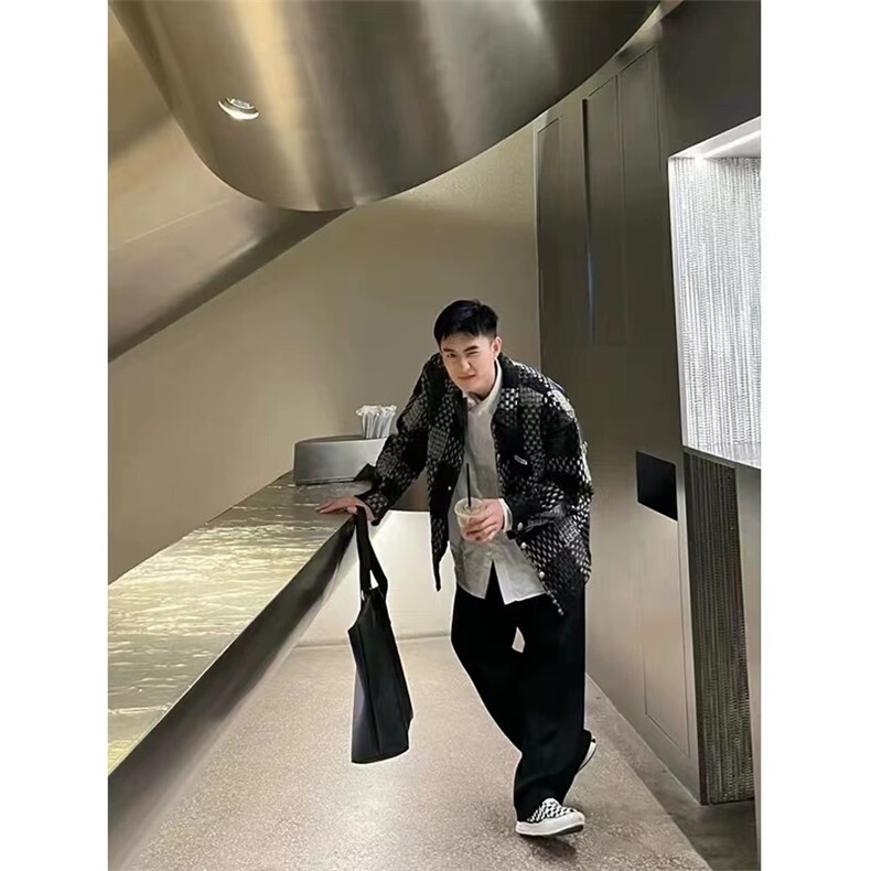 1506/QW10220/P58美式复古针织格子套装高级感日系潮牌棒球服套装,男装休闲套装,星座1506