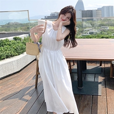 新款现货主推收腰白色连衣裙2528-P125-K178，女装连衣裙，2C129
