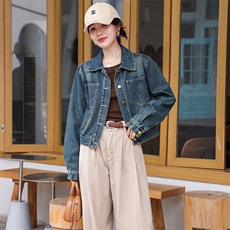 复古港风牛仔外套女2024春秋新款休闲百搭通勤水洗短款夹克上衣潮，女装牛仔外套，跑量工厂店