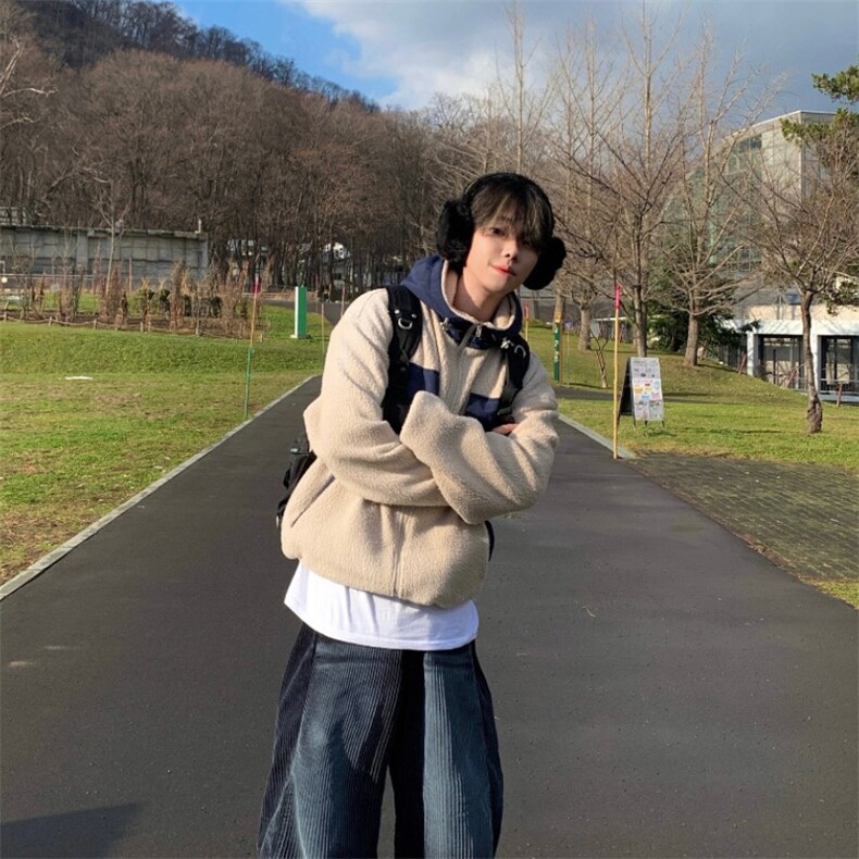 816B-WT056-P128冬季羊羔毛连帽宽松加厚外套，男装棉衣，星座816B