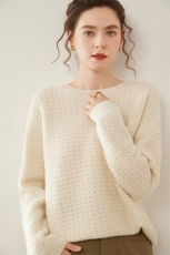 落肩慵懒~软糯宽松山羊绒衫女提花厚毛衣2025秋冬针织羊毛衫红色，女装羊绒衫，暖凌绒