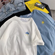 高转化夏季宽松中性刺绣短袖T恤女416B-1-DT86-P25限39，女装T恤，星座416B-1