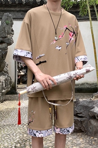 新中式风两件套夏季新中式禅意短袖t恤男套装 A436-D220-P52图片