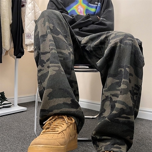 美式潮牌hiphop迷彩工装裤男款高街vibe宽松直筒百搭阔腿休闲裤子图片