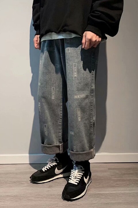 现货直筒牛仔裤男女款宽松潮流ins长裤大裤腿休闲裤情侣,男装牛仔裤,星座1008