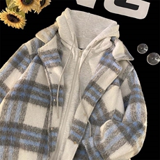 XZ402-2-MY2409秋冬假两件格子加棉加厚连帽棉服工厂店货足P88，男装棉衣，星座402-2