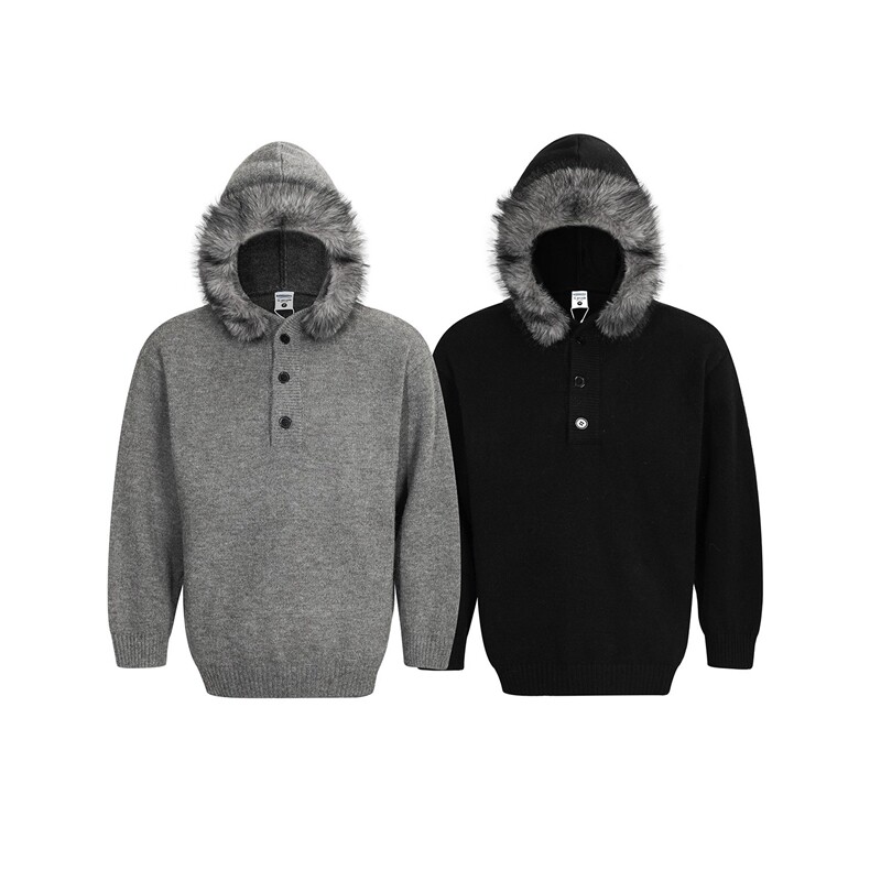 美式秋冬重磅毛领连帽毛衣慵懒宽松保暖针织衫外套男MYT28P86，男装针织衫/毛衣，星座1013-5