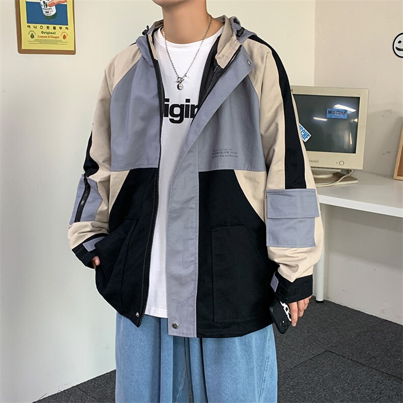 机能风拼接工装外套男士秋季ins潮牌潮流宽松连帽夹克W1216-P65,男装夹克,星座512-4