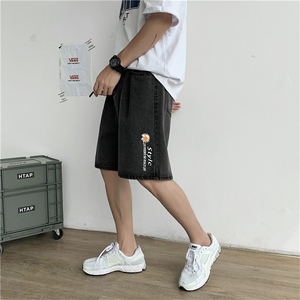 新款男简约夏季休闲牛仔裤潮流ins五分裤时尚都市印花 K844-P32图片