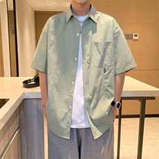 24年港风夏款工装纯色宽松短袖衬衫男CS113P38，男装衬衫，星座1204-3