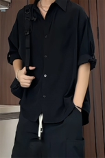 C9040/P35衬衫冰丝短袖宽松男生上衣衬衣男衬衫七分袖可调节，男装衬衫，电商A141