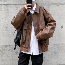 美式复古机车棕色皮衣外套男潮飞行员棒球服夹克骑行服PY120P75，男装皮衣，星座410-2
