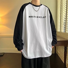 美式复古插肩袖长袖T恤男ins潮牌情侣男生韩版青少年港风日系上衣，男装T恤，星座716-4