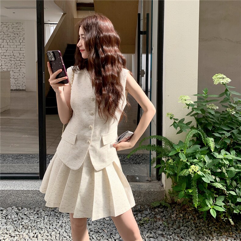 显瘦休闲风套装吊带裙子学院风时尚套装上衣法式小香风气质小个子图片