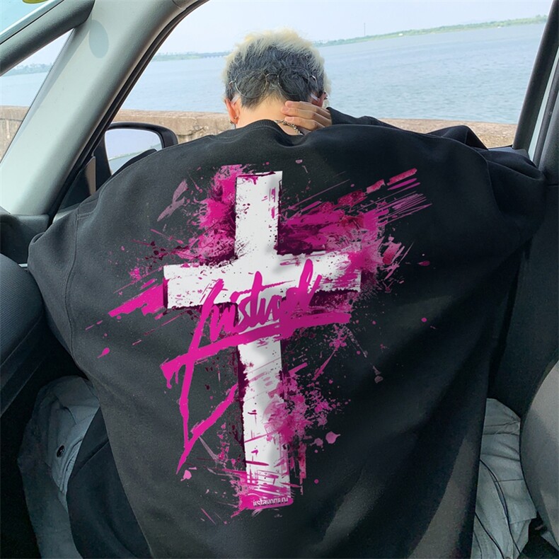 360克重磅纯棉加厚华棉美式卫衣圆领印花大码XZ517A-3-FR8010-P35，男装卫衣，星座517A-3