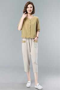 2021年夏季舒适修身纯色气质都市韩版简约宽松显瘦两件套装图片