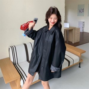 有货 黑色拼格子皮衣 2C198-6833-P175 K278图片