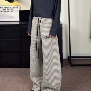 阔腿裤女春秋2025新款垂感宽松bf慵懒黑白斜条纹休闲直筒运动裤潮图片