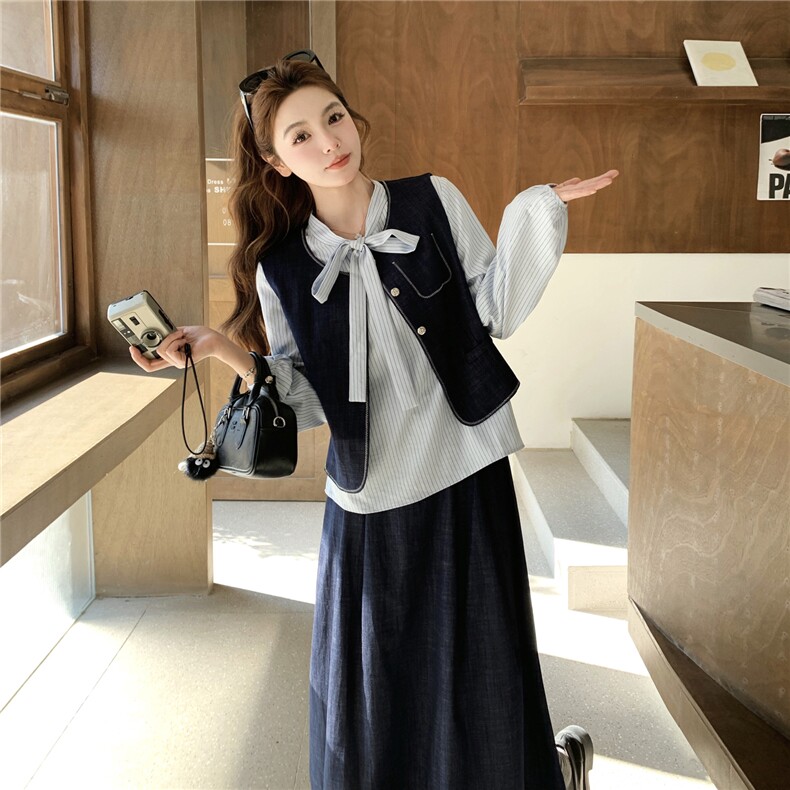 现货--蓝色条纹三件套203-2601-P175-K288,女装套装/套裙,浙宝203