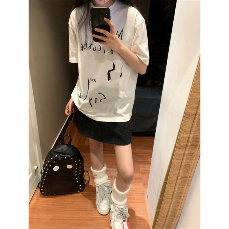 T0792-P25 24春夏男女款情侣短袖宽松版 小众草写字母印花纯棉T图片