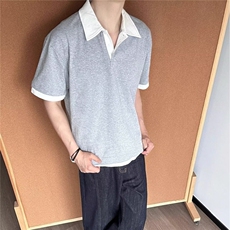 新款日系复古假两件撞色翻领短袖polo衫宽松休闲百搭半袖TA70-P50，男装T恤，星座208-5