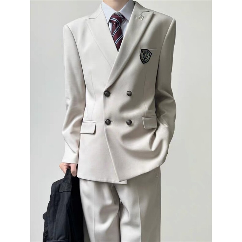 木村叔日系原创设计深灰色西装男生院风双排扣戗驳领西服,男装西服套装,星座506A