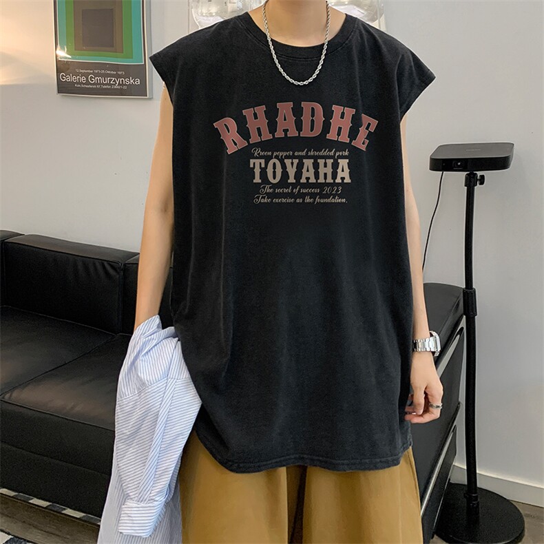 抖音供货、230克现货水洗棉印花宽松版无袖背心D223A-SB2302-P35,男装背心/马甲,电商019-1