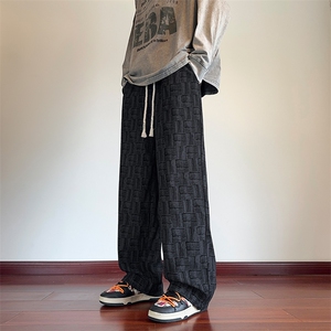 美式潮牌编织纹灯芯绒裤子男女秋宽松阔腿直筒裤SF70P32