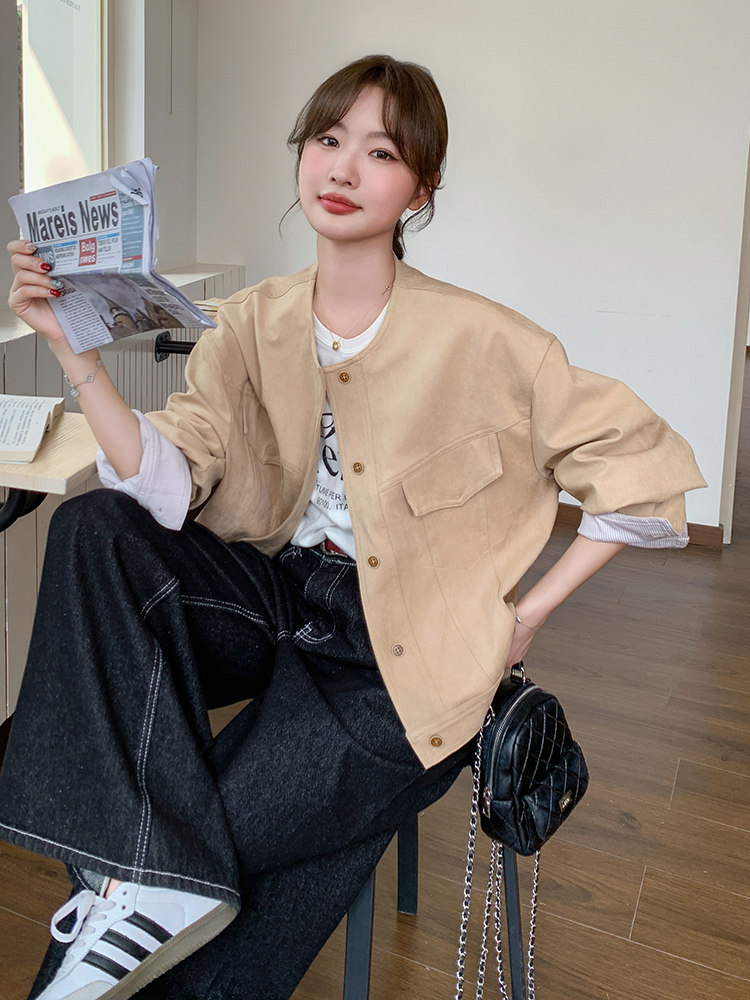 工装麂皮绒短外套女春秋2025新款减龄独特超好看上衣开春穿搭休闲,女装短外套,浙宝192（原082）