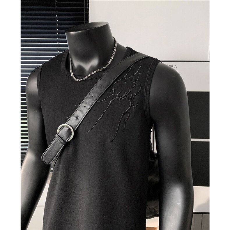 夏季2026男装新款美式无袖T恤绣花宽松坎肩背心夏装上衣S416-特25，男装背心/马甲，电商A233-1