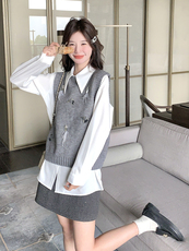 学院风复古减龄衬衫上衣马甲套装女2025春秋新款高级感时尚两件套，女装马甲，维壹