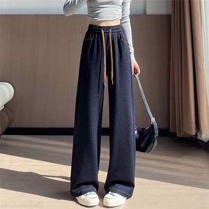 复古阔腿牛仔裤女秋冬宽松显瘦垂感慵懒直筒裤拖地裤长裤子图片