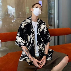 DTC07-P33夏季男衬衫薄款垂感防晒上衣免烫痞帅水墨画印花衬衣，男装衬衫，星座603-2