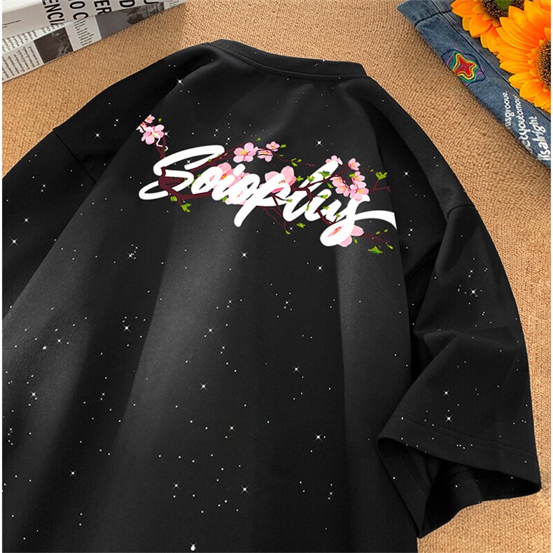 可48小时发货支持抖音得物来样二开美式满天星亮片短袖T恤MTX643,男装T恤,电商A486