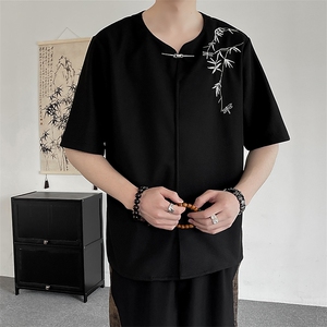 新中式金属扣风潮T恤短袖民族服竹子刺绣汉服时尚T2410-P55图片