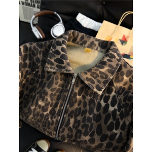 有货。美式豹纹夹克男女春秋短款宽松外套潮W6960-P78图片