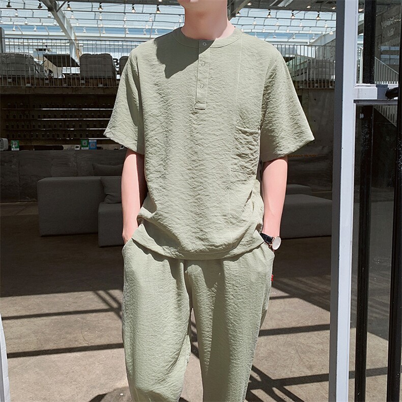 男士夏季潮流套装短袖T恤青少年运动服九分裤两件套男DS405T,男装T恤,电商A102