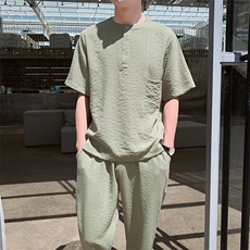 男士夏季潮流套装短袖T恤青少年运动服九分裤两件套男DS405T，男装T恤，电商A102