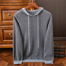 2024年秋季35%山羊绒休闲时尚都市连帽羊绒衫男装，男装羊绒开衫，狄美羊绒