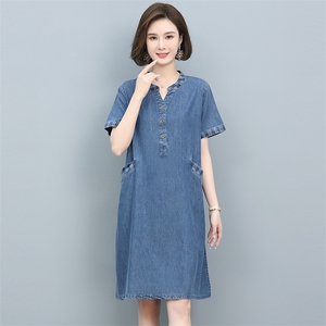 短袖牛仔连衣裙女夏季薄款2024年新款气质遮肚子中年妈妈大码裙子图片