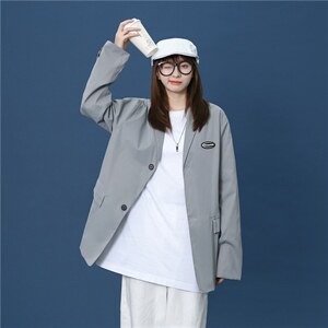 中性 秋季宽松百搭休闲翻领西服小西装外套上衣A338-1 XF52 P75图片