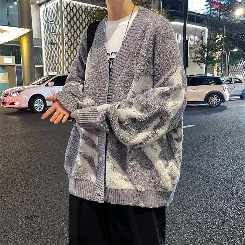 美式复古鹿毛绒开衫针织衫男女宽松慵懒风男百搭ins毛衣MA23-P52,男装针织衫/毛衣,星座1008