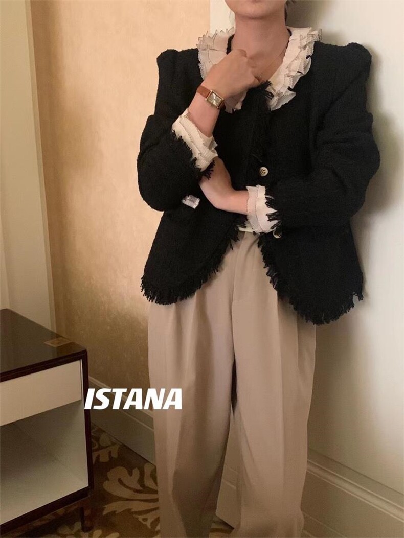 双层娃娃领羊毛小香风，其它，lstana