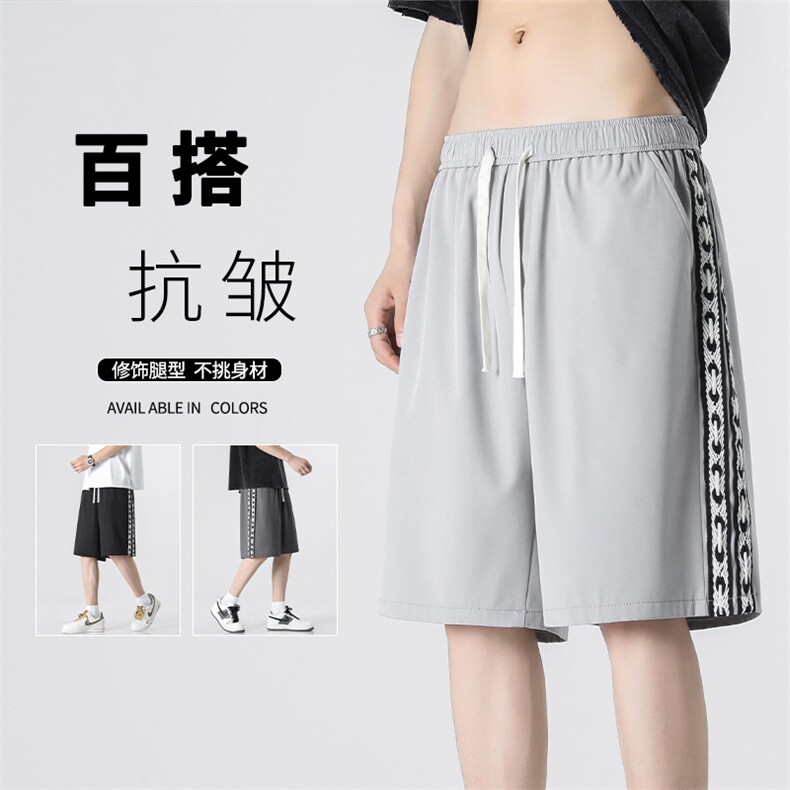 2022百搭针织拼接潮流运动风冰丝五分短裤DK523-特批21,男装休闲裤,星座718-1