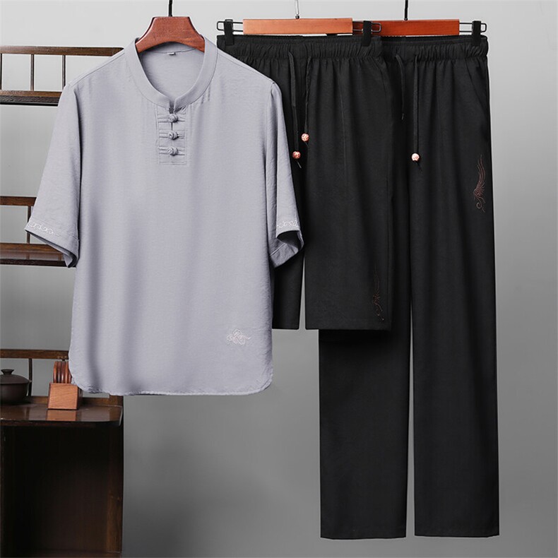 2025夏季亚麻绣花大码风男士透气长裤+短裤三件套MJ5105C-P125,男装牛仔裤,星座1105-3
