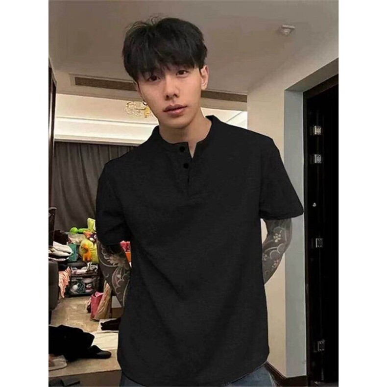 XZ809A/HFDX01/特P14华夫格亨利领短袖T恤,男装T恤,星座809A(原222-1)