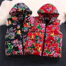 特价东北大花连帽棉马甲不漏毛高品质大量现货313B-M4-P45，女装马甲，星座313B