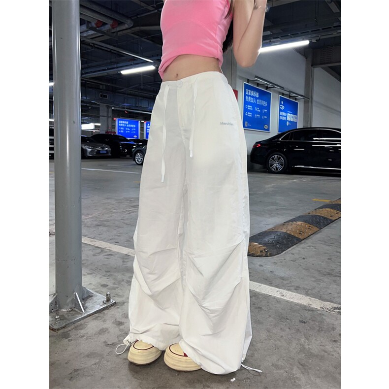 77lin美式复古抽绳褶皱工装裤女夏季新款宽松直筒阔腿休闲长裤子,男装工装外套,星座506A
