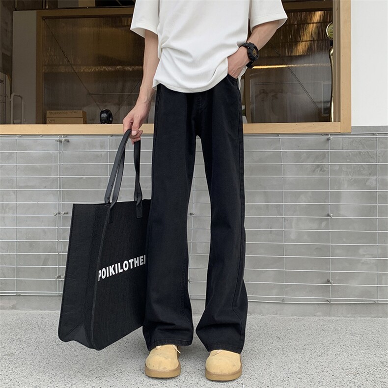 现货纯黑色牛仔裤酵洗工艺微喇版型百搭款男女同款8925P39，男装牛仔裤，星座902A