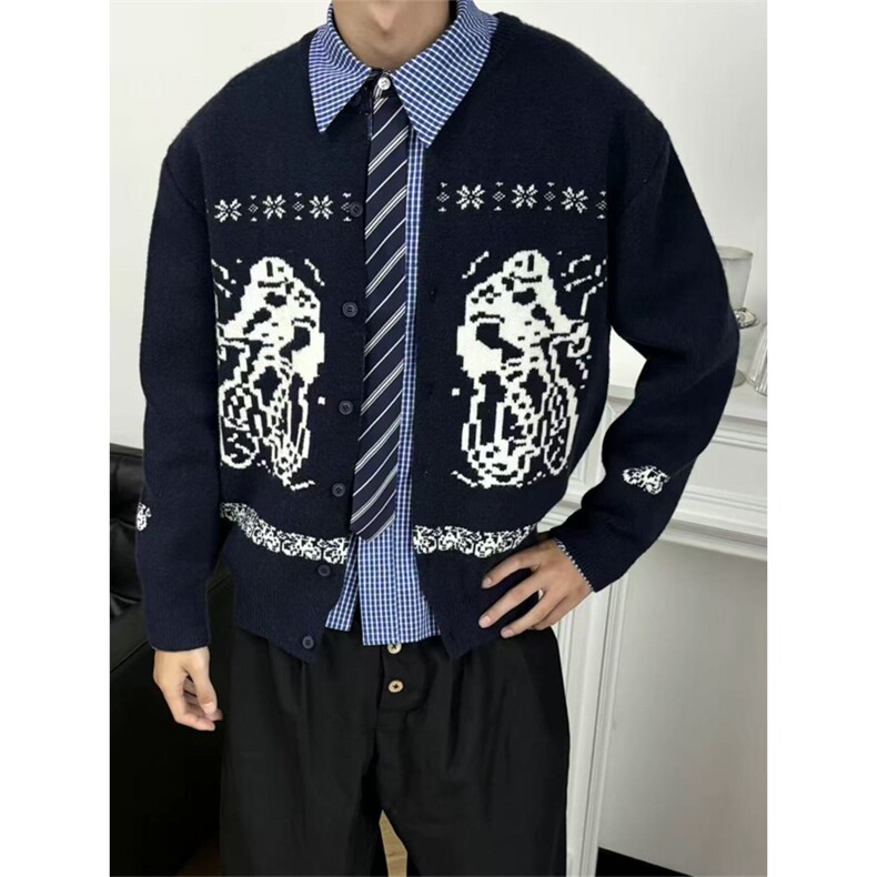 网图有货费尔岛慵懒立领开衫毛衣男女情侣针织衫外套A1019-P55,男装针织衫/毛衣,星座1505